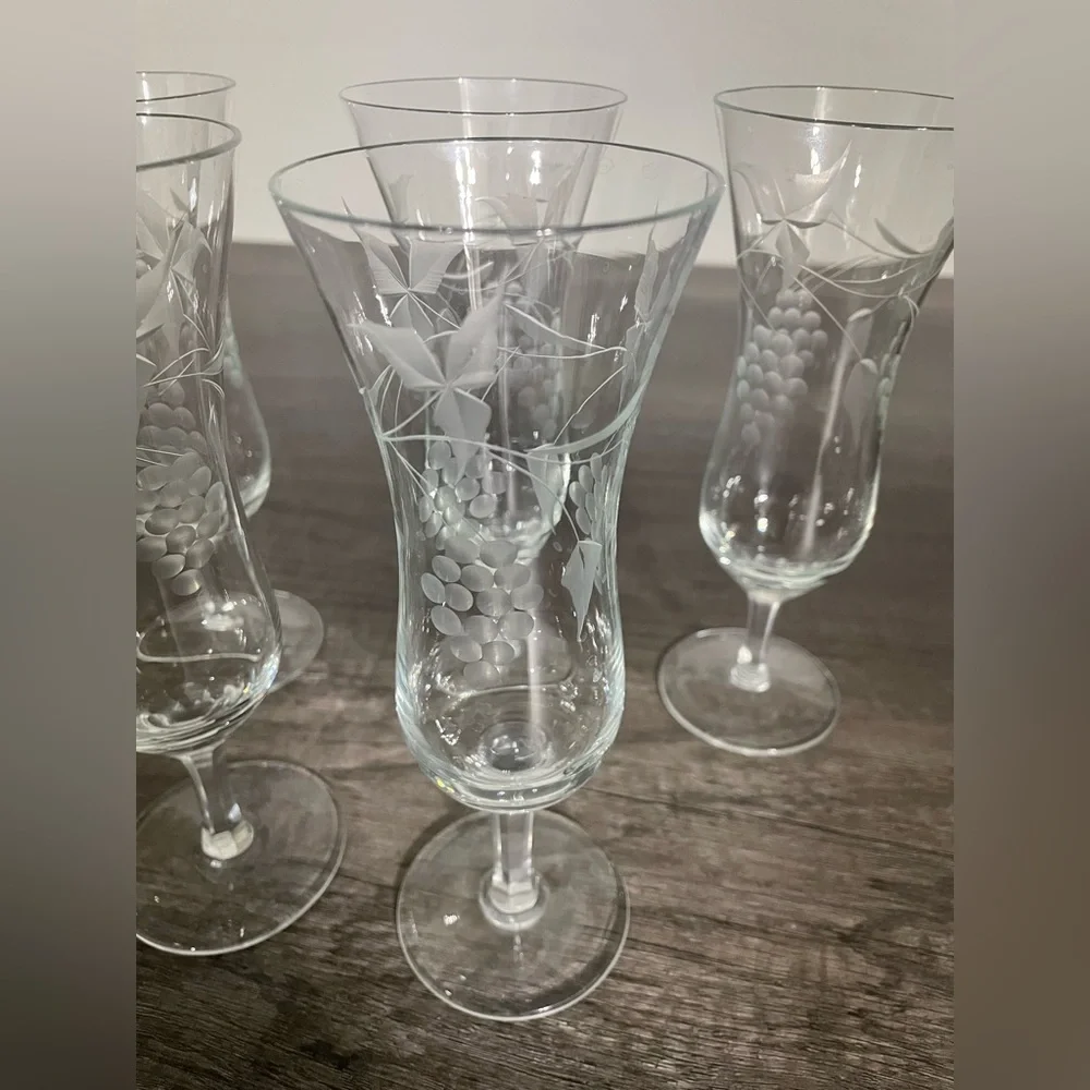 Sonora Parfait By Coloby Vintage Set Of 6 Etched Glass Wine Set